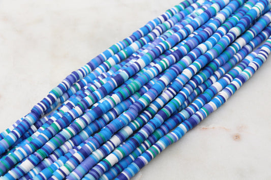 6mm Multicolor Heishi Beads, Blue Purple White Mix Polymer Clay Disc Beads, African Disc Beads, Clay Heishi Beads, 16 inch Strand #77
