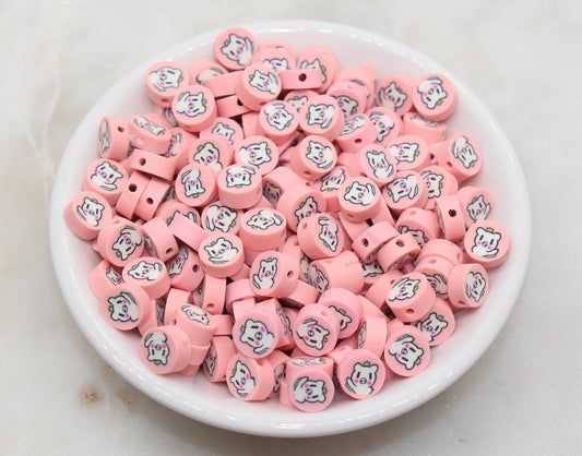 Kawaii Pig Polymer Clay Beads, Pig Clay Beads, Animal Beads, Jewelry Beads #253