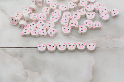 Kawaii Pig Polymer Clay Beads, Cute Pig Clay Beads, Farm Animal Clay Beads, Beads for Bracelet, Jewelry Beads #356