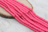 8mm Punch Pink Heishi Beads, Pink Polymer Clay Disc Beads, African Disc Beads, Vinyl Heishi, 16 inch Strand #420