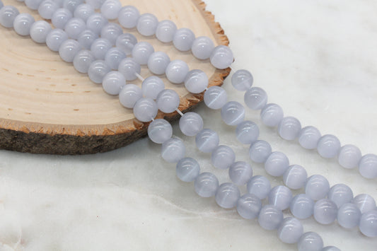 Silver Gray Cat Eye Beads, Smooth Round Beads, Size 8mm 10mm #234