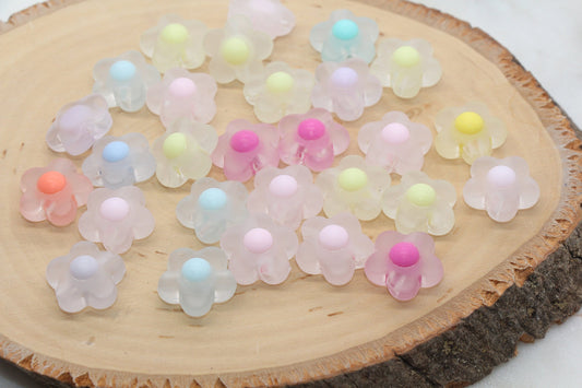 Matte Flower Beads, Frosted Mix Color Flower Beads, Multicolored Flower Shape Acrylic Beads, Bracelet Beads, Jewelry Beads #2877