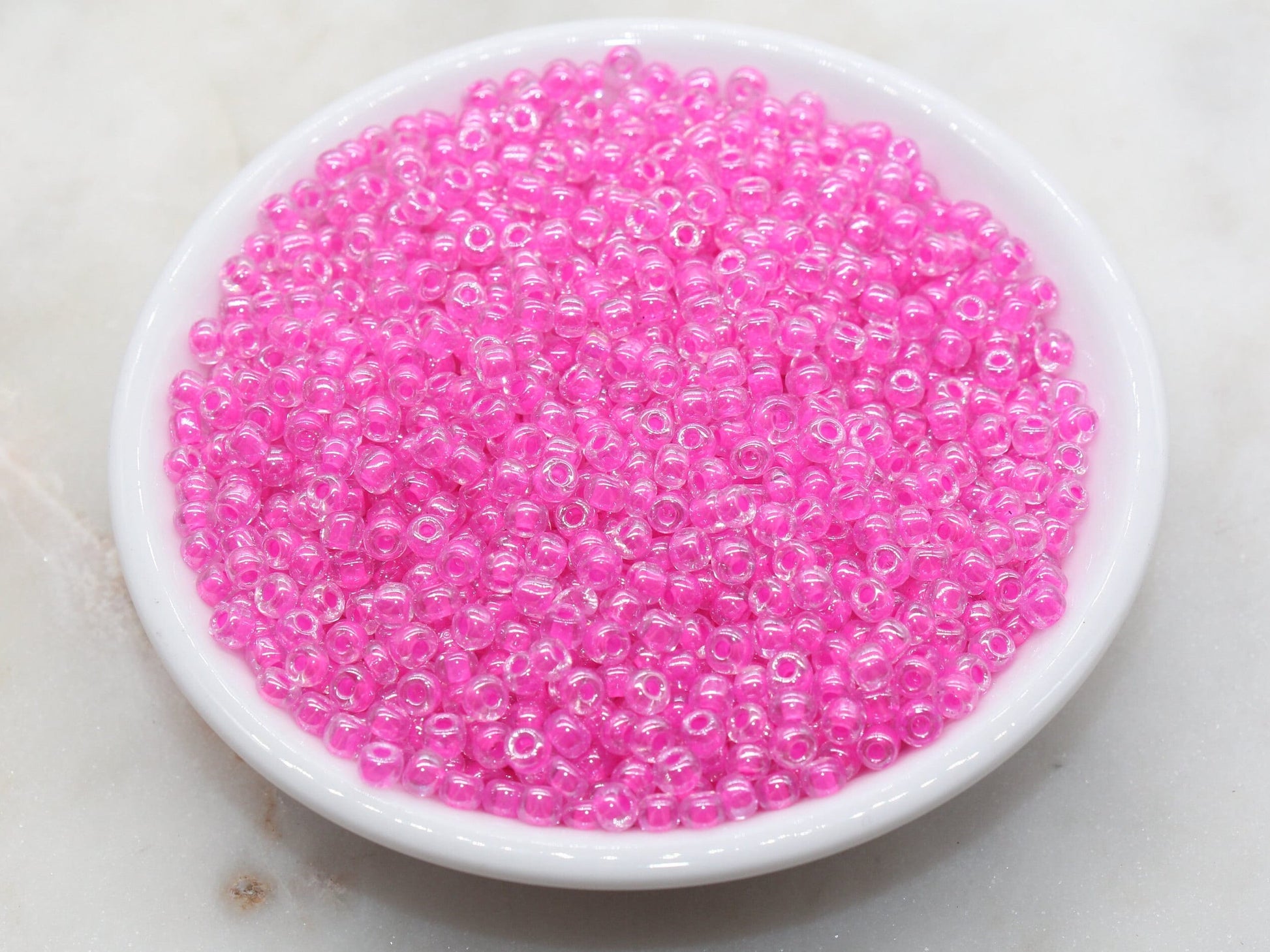 Glossy Transparent Glass Beads with Pink Lined, 4mm 6/0 Glass Round Beads, Pink Lined Seed Beads, Rocailles Beads, Beading Supplies #2882