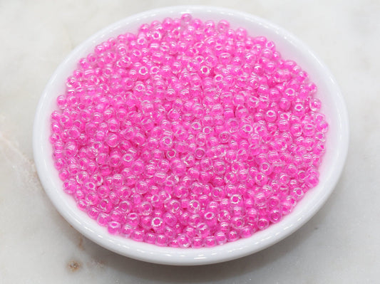Glossy Transparent Glass Beads with Pink Lined, 4mm 6/0 Glass Round Beads, Pink Lined Seed Beads, Rocailles Beads, Beading Supplies #2882