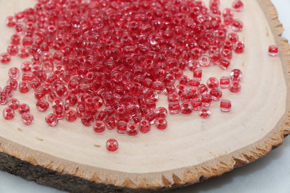 Transparent Glass Beads with Red Lined, 4mm 6/0 Glass Round Beads, Red Lined Seed Beads, Rocailles Beads, Beading Supplies #2087