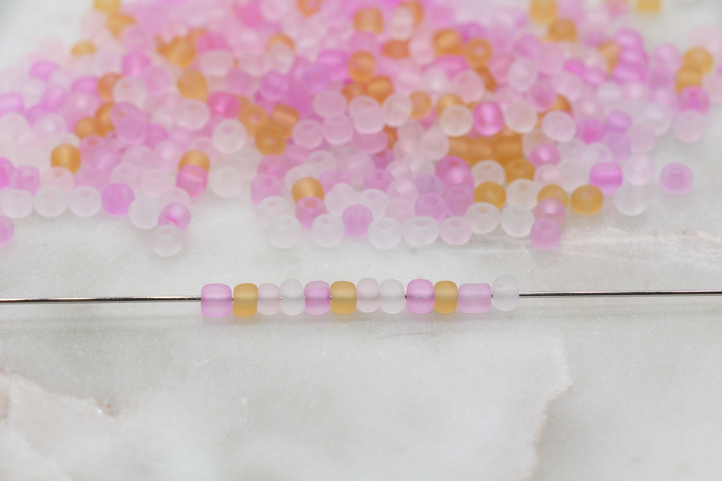 Matte Translucent Glass Beads, 4mm 6/0 Glass Round Beads, Frosted Pink, White, and Yellow Seed Beads, Rocailles Beads, Beading Supply #1215