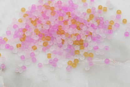 Matte Translucent Glass Beads, 4mm 6/0 Glass Round Beads, Frosted Pink, White, and Yellow Seed Beads, Rocailles Beads, Beading Supply #1215