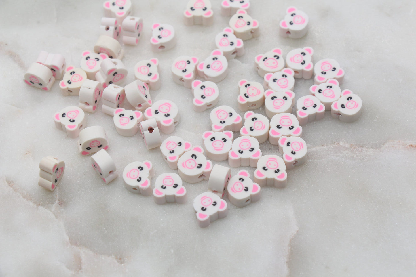 Kawaii Pig Polymer Clay Beads, Cute Pig Clay Beads, Farm Animal Clay Beads, Beads for Bracelet, Jewelry Beads #356