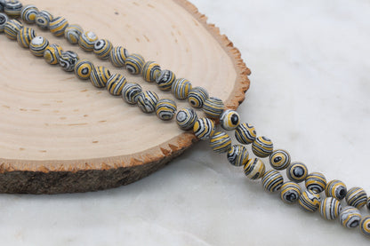 Peacock Stone Beads, Yellow Malachite Synthetic Beads, Smooth Gemstone Round Beads, Yellow White Black Beads, 4mm 6mm 8mm 10mm 12mm #101