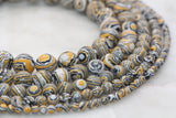 Peacock Stone Beads, Yellow Malachite Synthetic Beads, Smooth Gemstone Round Beads, Yellow White Black Beads, 4mm 6mm 8mm 10mm 12mm #101