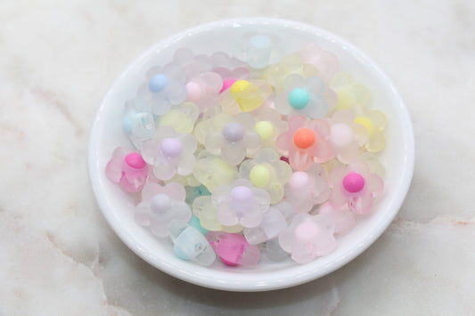 Matte Flower Beads, Frosted Mix Color Flower Beads, Multicolored Flower Shape Acrylic Beads, Bracelet Beads, Jewelry Beads #2877
