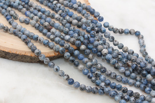 Sesame Jasper Gemstone Beads, Dotted Blue and Gray Beads, Jewelry Making Bracelet Beads #240