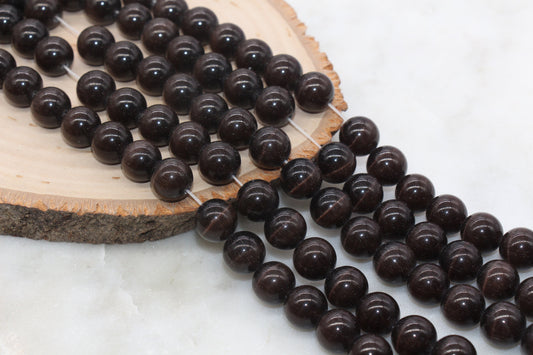 12mm Dark Brown Cat Eye Beads, Smooth Round Beads, Full Strand Cat Eye Beads #250