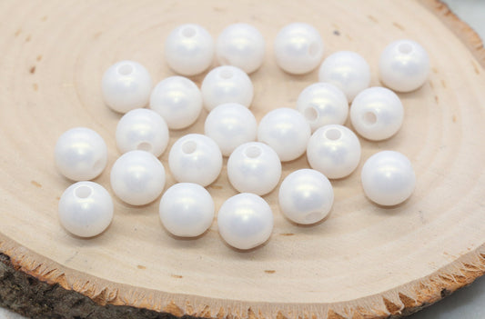 12mm Off White Shimmer Gumball Beads, Round Acrylic Loose Beads, Bubblegum Beads, Chunky Beads, Round Plastic Beads #20