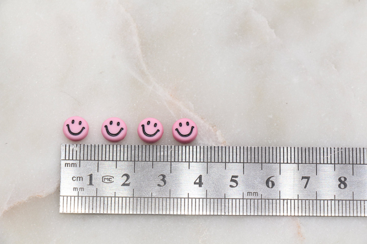 Pink Smiley Face Round Beads, Pink Emoji Beads, Happy Face Beads, Plastic Round Beads Size 7mm #2884