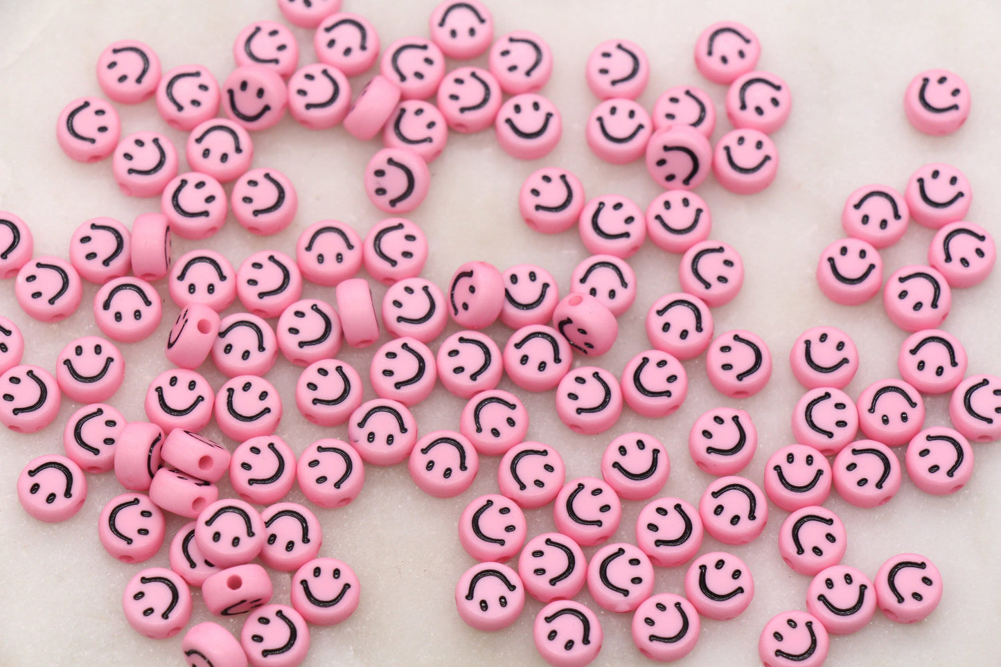 Pink Smiley Face Round Beads, Pink Emoji Beads, Happy Face Beads, Plastic Round Beads Size 7mm #2884