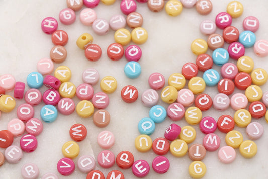 Multicolor Round Alphabet Letter Beads, Mix Beads with White Lettering, Round Name Beads, Size 7mm #2886