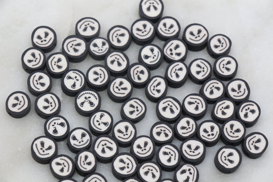 Jack Skellington Bead, Halloween Polymer Clay Beads, Round Jack Skellington Fimo Cane Beads, Bead For Bracelet #62