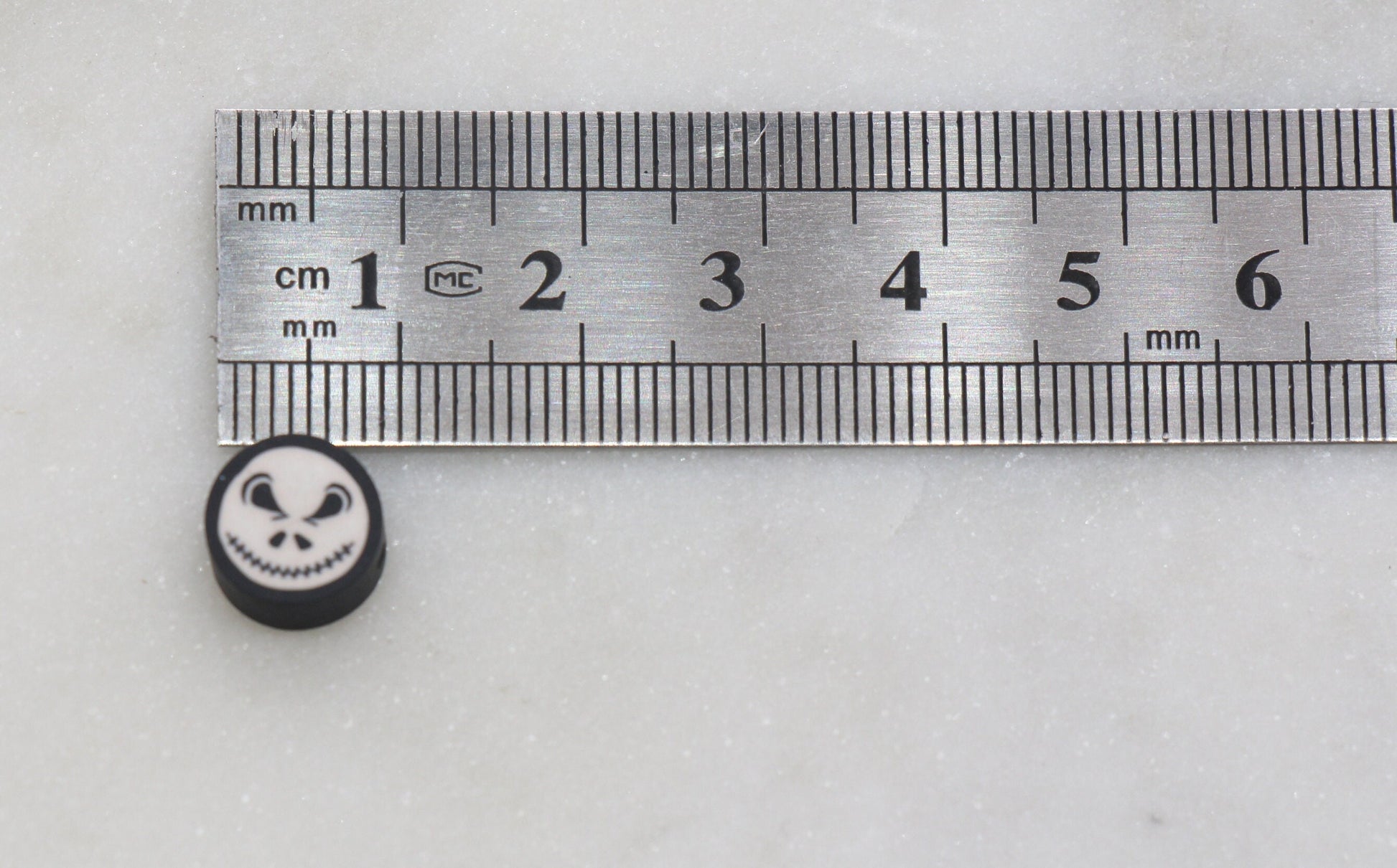 Jack Skellington Bead, Halloween Polymer Clay Beads, Round Jack Skellington Fimo Cane Beads, Bead For Bracelet #62