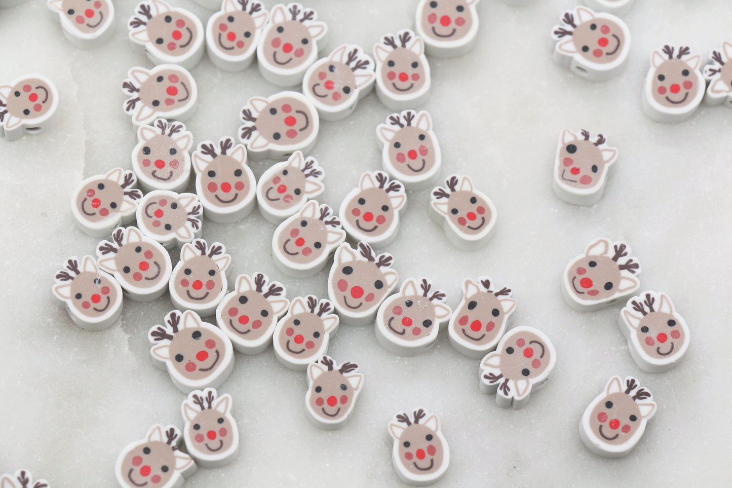 Reindeer Clay Beads, Christmas Themed Clay Beads, Holiday Round Polymer Clay Beads, Clay Jewelry Beads #368