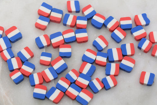 France Flag Clay Beads, Country Flag Clay Beads, Blue, White, and Red Flag Polymer Clay Beads, Clay Jewelry Beads #369