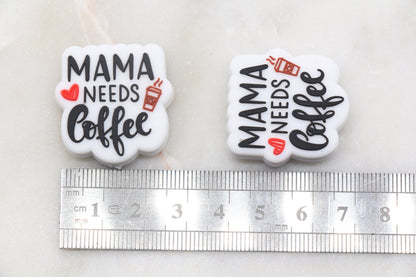 MAMA Needs Coffee Silicone Beads, MAMA Silicone Beads, Coffee Silicone Chunky Beads, Silicone Loose Beads, Focal Beads #382