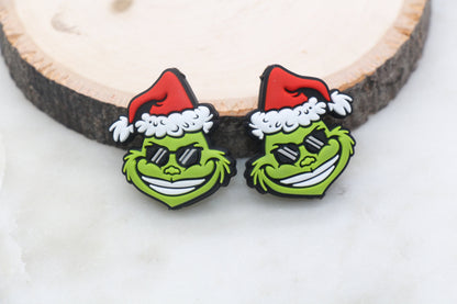 Grinch with Sunglass Silicone Beads, Mean One Christmas Silicone Beads, Chunky Silicone Loose Beads, Christmas Focal Beads #387