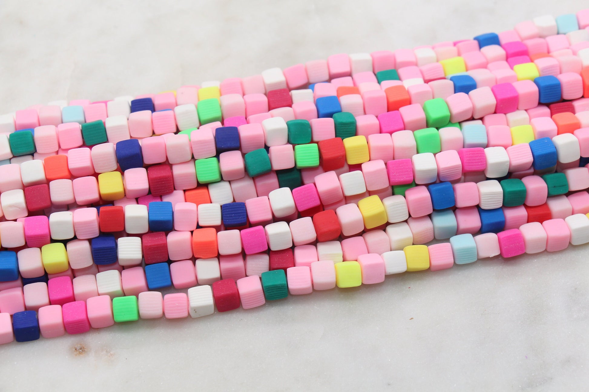 6mm Cube Polymer Clay Beads, Mix Color Heishi Beads, Rainbow Mix Square Clay Beads, Jewelry Beads, Bead for Bracelet #53