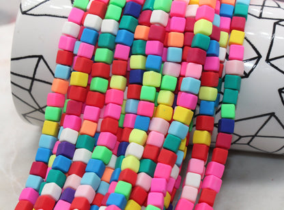 6mm Cube Polymer Clay Beads, Mix Color Heishi Beads, Rainbow Mix Square Clay Beads, Jewelry Beads, Bead for Bracelet #314