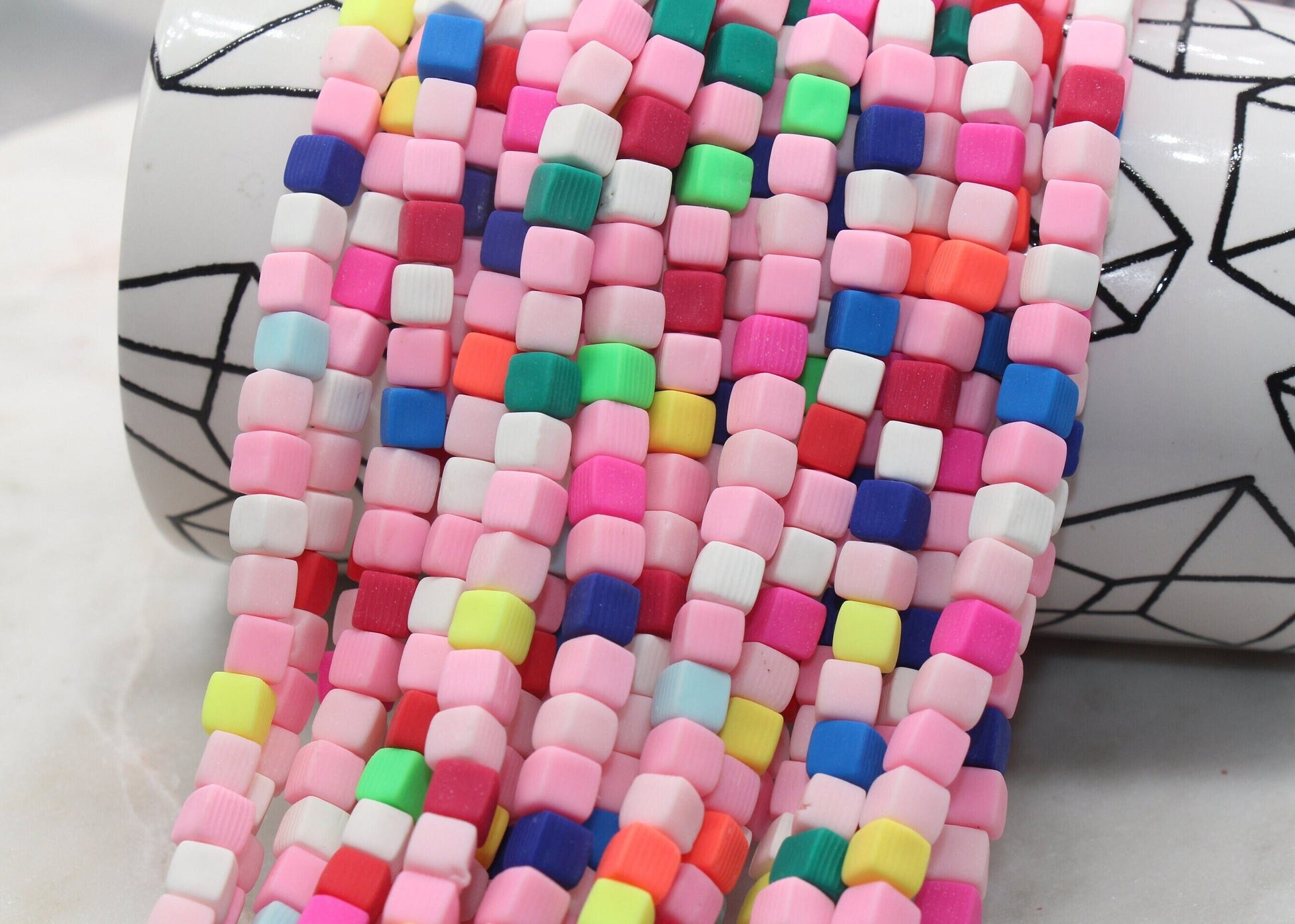 6mm Cube Polymer Clay Beads, Mix Color Heishi Beads, Rainbow Mix Square Clay Beads, Jewelry Beads, Bead for Bracelet #53