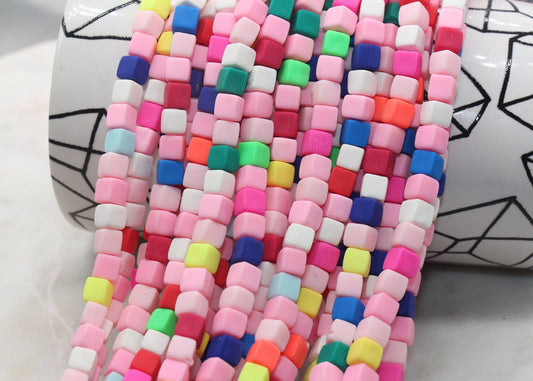 6mm Cube Polymer Clay Beads, Mix Color Heishi Beads, Rainbow Mix Square Clay Beads, Jewelry Beads, Bead for Bracelet #53