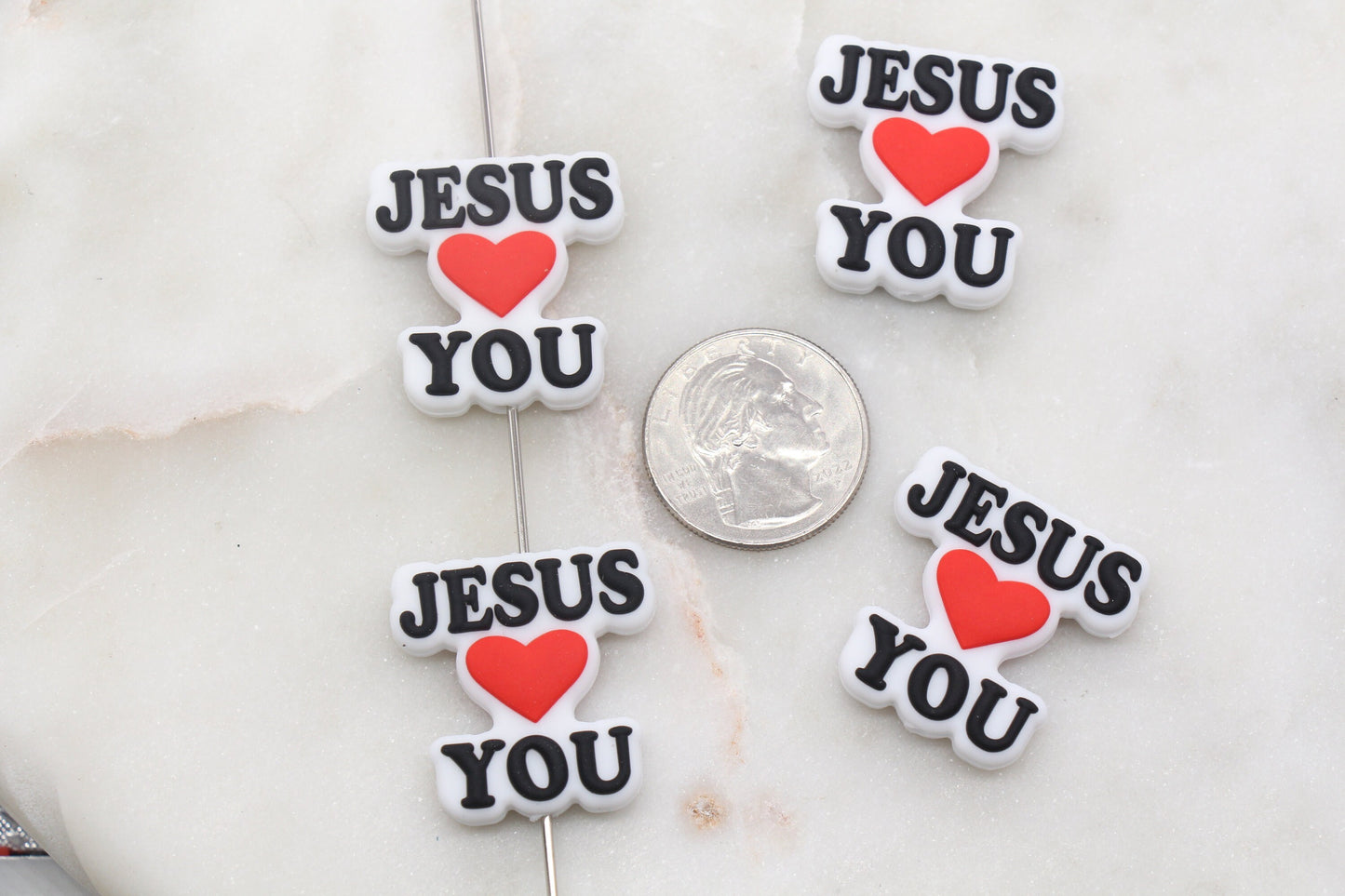 Jesus Loves You Silicone Beads, Love You Silicone Beads, Religious Chunky Beads, Silicone Loose Beads, Focal Beads #379