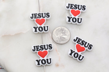 Jesus Loves You Silicone Beads, Love You Silicone Beads, Religious Chunky Beads, Silicone Loose Beads, Focal Beads #379