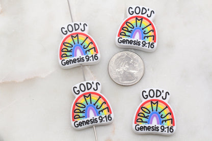 God's Promise Silicone Beads, Genesis 9:16 Silicone Beads, Rainbow Silicone Beads, Silicone Loose Beads, Religious Focal Beads #380