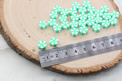 Swirl Peppermint Clay Beads, Mint Candy Clay Beads, Round Candy Polymer Clay Beads, Clay Jewelry Beads #389