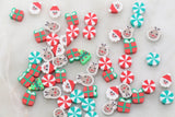 Assort Christmas Clay Beads, Holiday Themed Clay Beads, Christmas Santa Reindeer Peppermint Gift Mix Polymer Clay Beads, Clay Beads #383