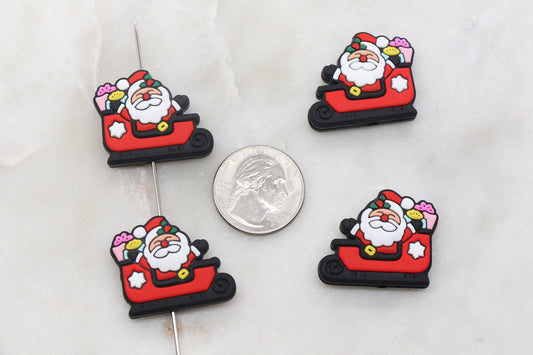 Santa in Sleigh Silicone Beads, Santa Christmas Silicone Beads, Christmas Chunky Beads, Silicone Loose Beads, Christmas Focal Beads #371