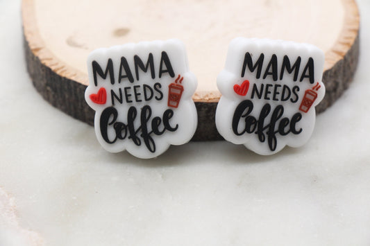 MAMA Needs Coffee Silicone Beads, MAMA Silicone Beads, Coffee Silicone Chunky Beads, Silicone Loose Beads, Focal Beads #382