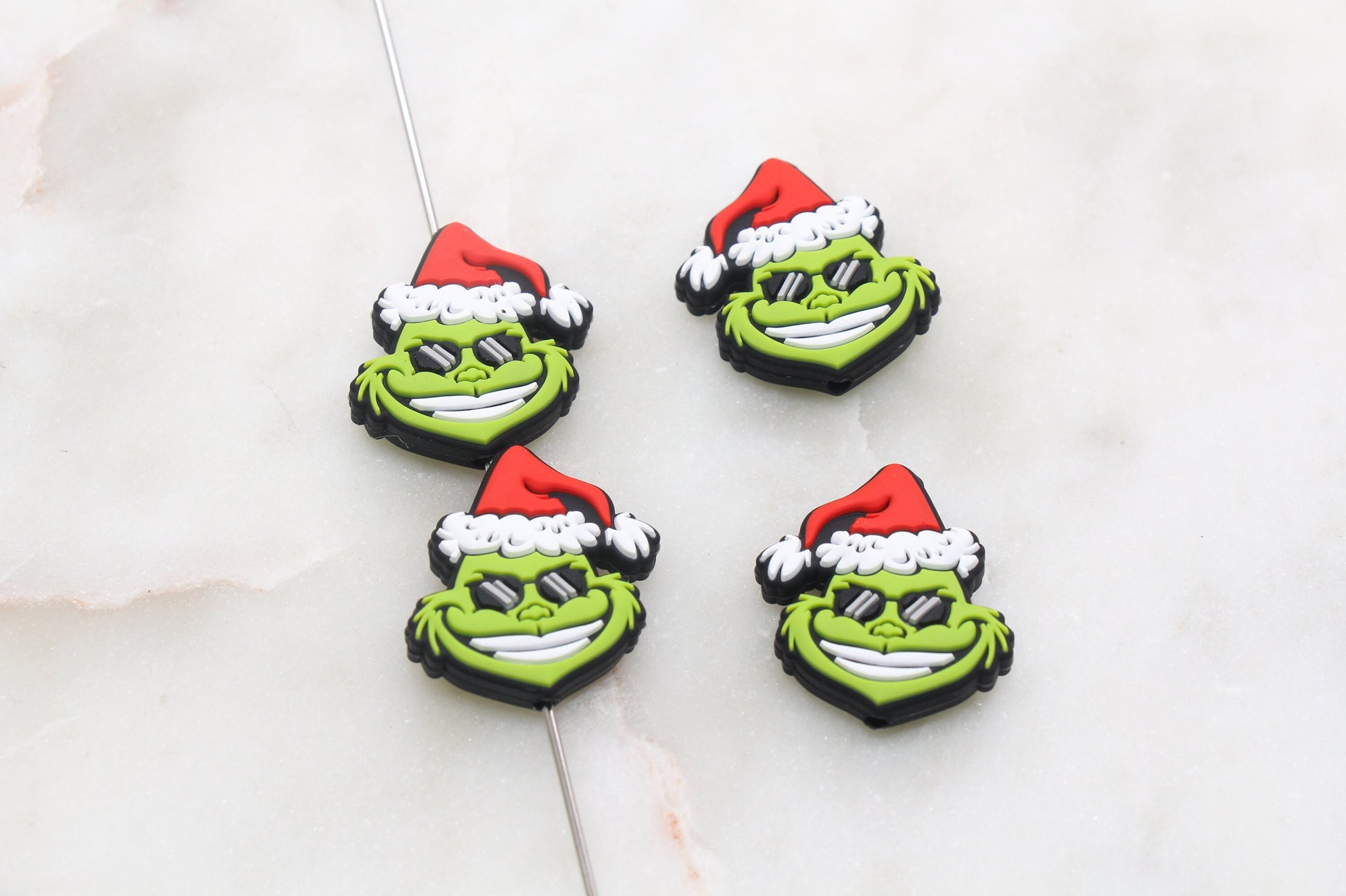 Grinch with Sunglass Silicone Beads, Mean One Christmas Silicone Beads, Chunky Silicone Loose Beads, Christmas Focal Beads #387