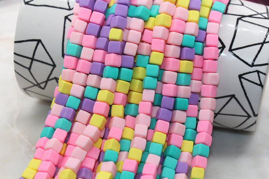 6mm Cube Polymer Clay Beads, Mix Color Heishi Beads, Rainbow Mix Square Clay Beads, Jewelry Beads, Bead for Bracelet #114