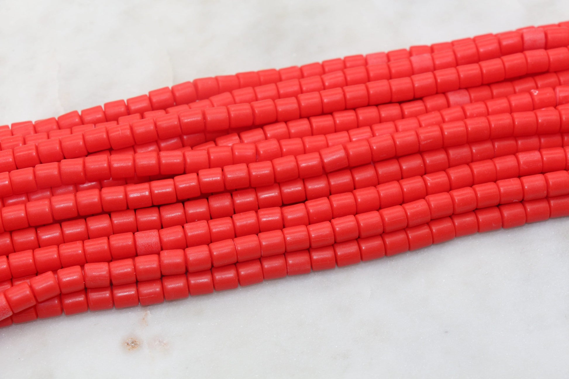 6mm Wide Column Chunky Polymer Clay Beads, Bright Red Heishi Spacer Beads, Clay Tube Beads, Barrel Beads Heishi Beads #486