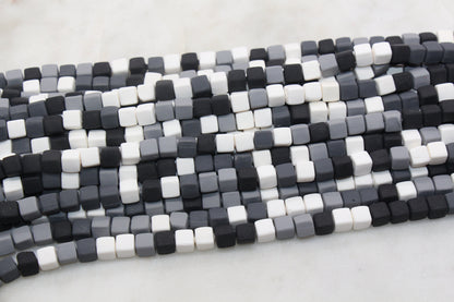 6mm Cube Polymer Clay Beads, Mix Color Heishi Beads, Black, White and Gray Mix Square Clay Beads, Jewelry Beads, Bead for Bracelet #128