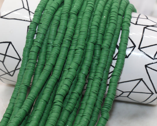 6mm Emerald Green Heishi Beads, Green Polymer Clay Disc Beads, African Disc Beads, Vinyl Heishi, 16 inch Strand #150