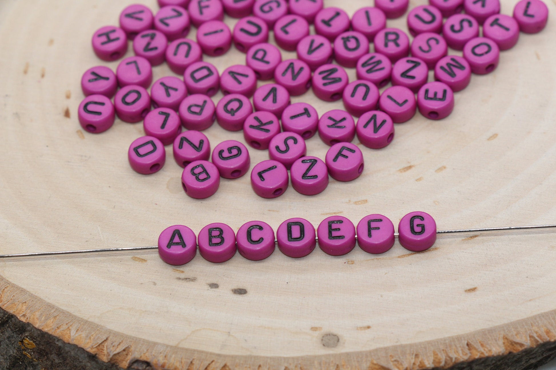 Purple Alphabet Letter Beads, Acrylic Purple with Black Letters Beads, Round Acrylic Beads, ABC Letter Beads, Name Beads 7mm #2