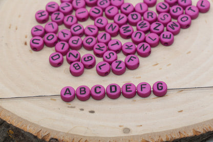 Purple Alphabet Letter Beads, Acrylic Purple with Black Letters Beads, Round Acrylic Beads, ABC Letter Beads, Name Beads 7mm #2