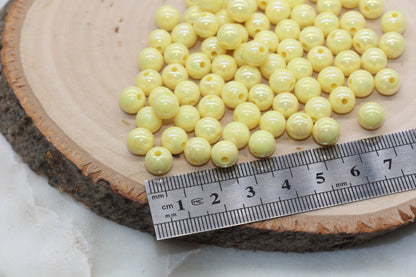 8mm Yellow Gumball Beads, Iridescent Acrylic Loose Beads, Solid Bubblegum Beads, Chunky Beads, Smooth Round Plastic Beads #2892