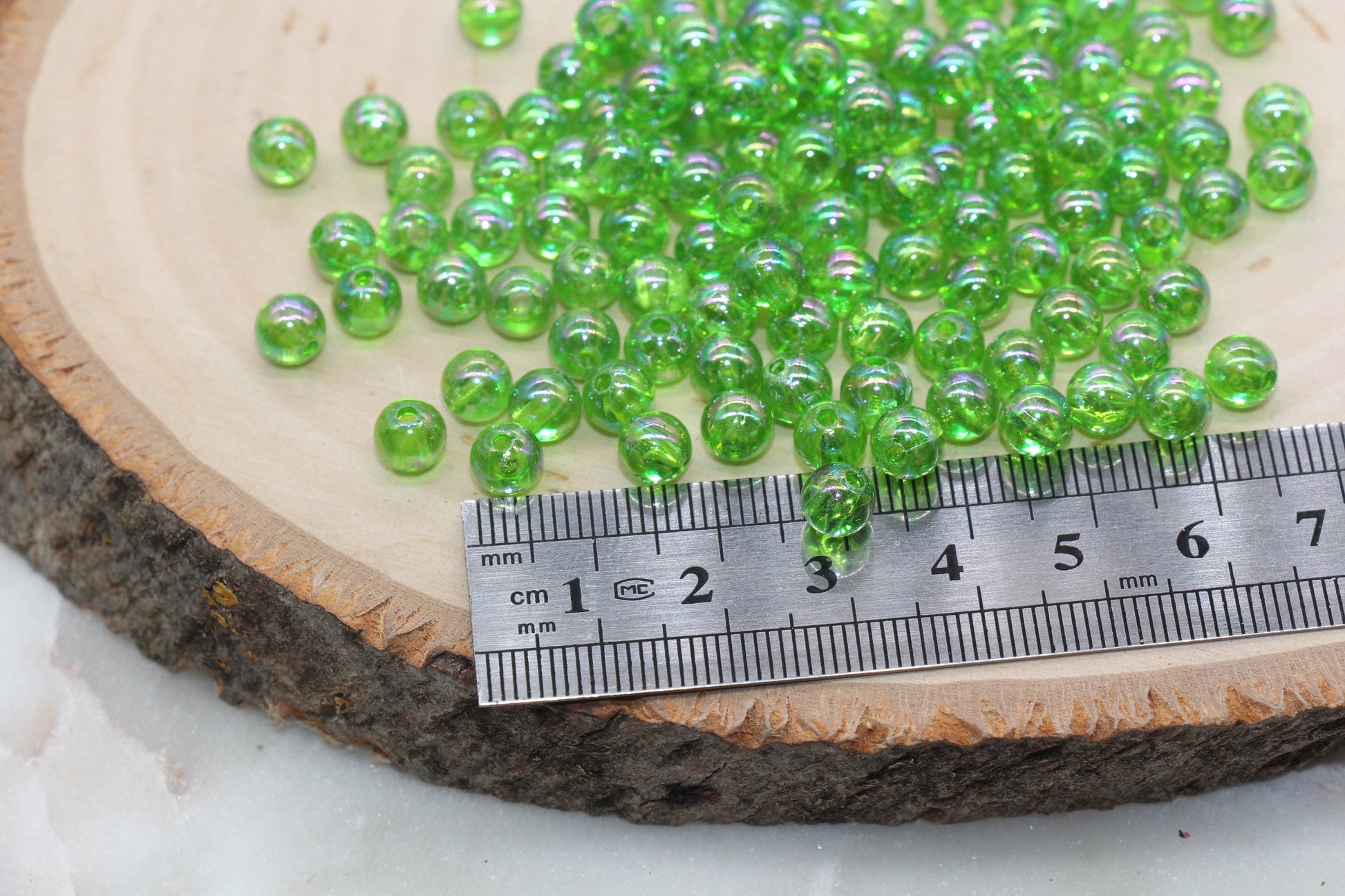 6mm Green AB Round Beads, Iridescent Acrylic Gumball Beads, Transparent Round Spacer Beads, Bubblegum Beads, Plastic Round Bead #2893