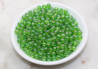 6mm Green AB Round Beads, Iridescent Acrylic Gumball Beads, Transparent Round Spacer Beads, Bubblegum Beads, Plastic Round Bead #2893
