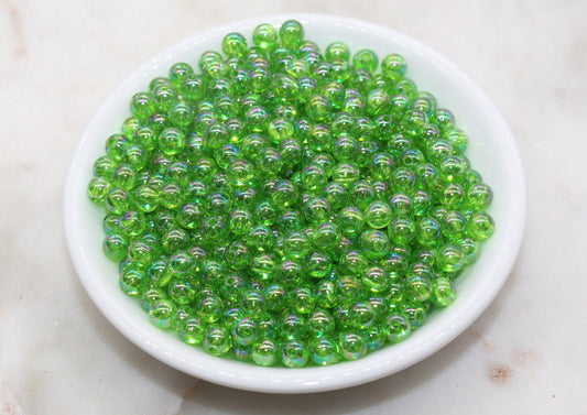 6mm Green AB Round Beads, Iridescent Acrylic Gumball Beads, Transparent Round Spacer Beads, Bubblegum Beads, Plastic Round Bead #2893