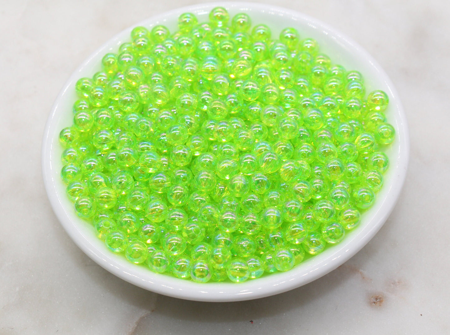 6mm Green AB Round Beads, Iridescent Acrylic Gumball Beads, Transparent Round Spacer Beads, Bubblegum Beads, Plastic Round Bead #2894